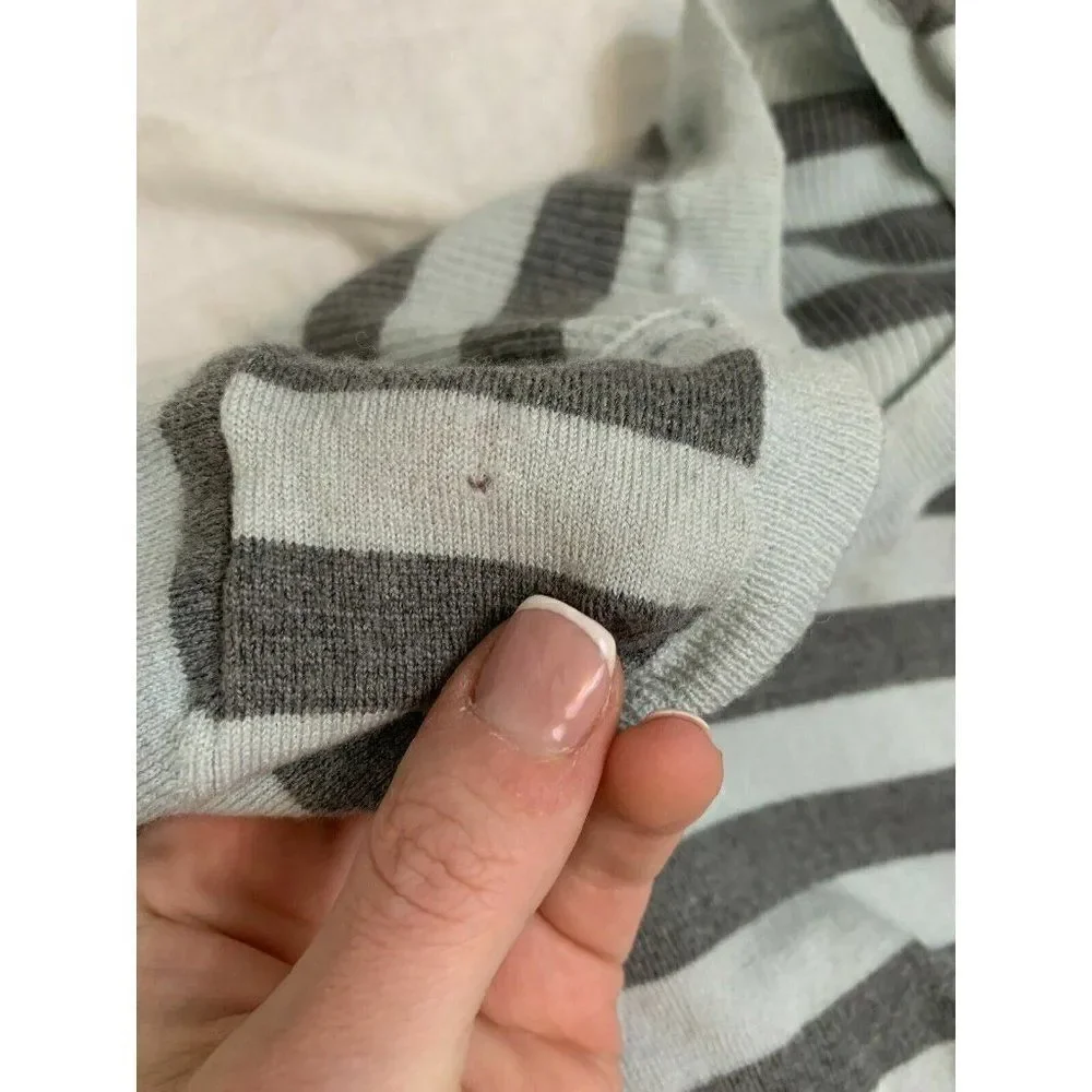 Theory Authentic Light Blue Gray Striped Long Sleeve Wool Top Sweater Small